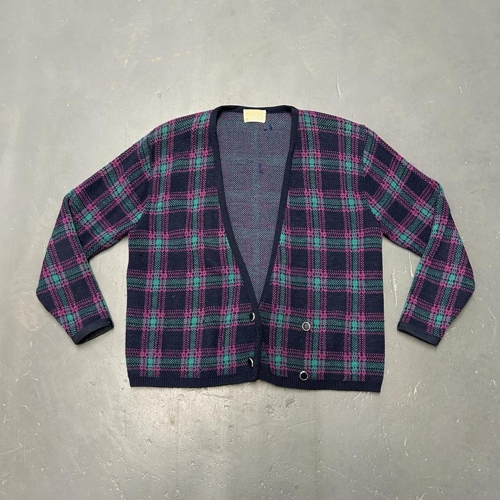 Vintage Pendleton Cardigan Sweater 100% Wool Grandma Plaid Women's Medium